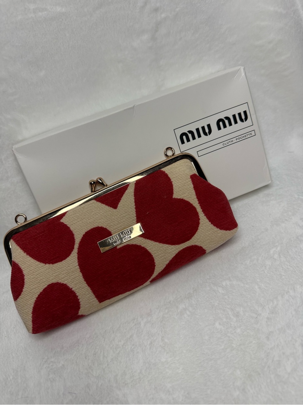 Miu Miu Red Heart Jacquard Frame Clutch